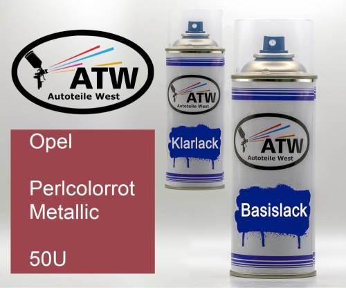 Opel, Perlcolorrot Metallic, 50U: 400ml Sprühdose + 400ml Klarlack - Set, von ATW Autoteile West.